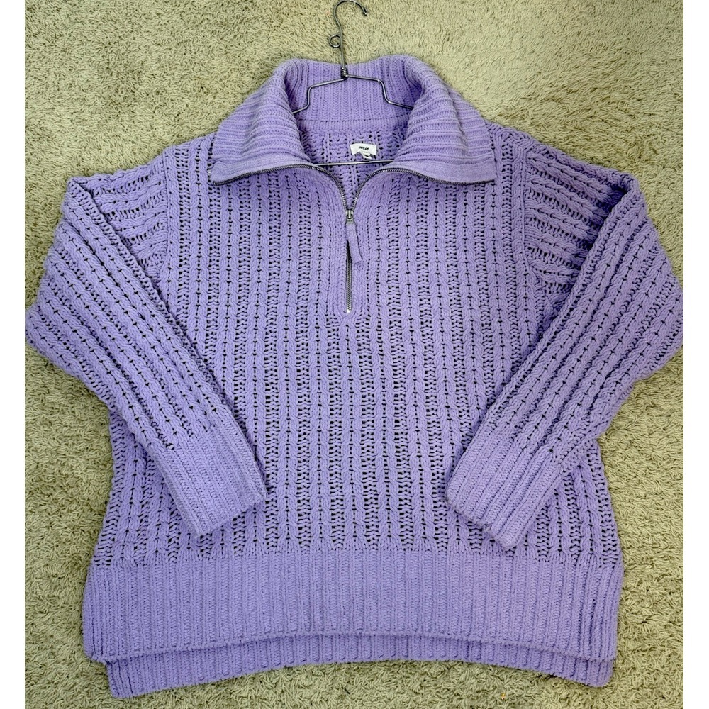 Aerie Women's Oversized Cable Car 1/4 Zip Chenille Sweater Size SP Lavender Soft